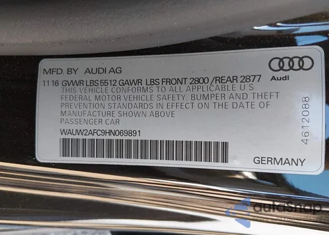 2017 Audi A7 3.0T Premium Plus z USA, uszkodzony, nr VIN WAUW2AFC9HN069891